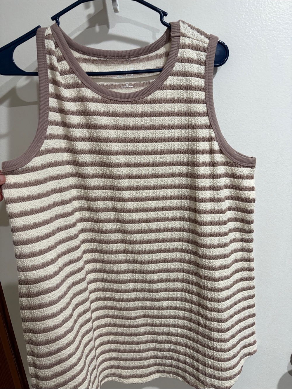 47 Striped Knit Tank in Cream and Taupe